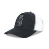 BLACK & WHITE MESH 62 LOGO TRUCKER